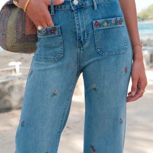 Pantalon Wide Leg&Large broderie fleur H5019 – Image 2