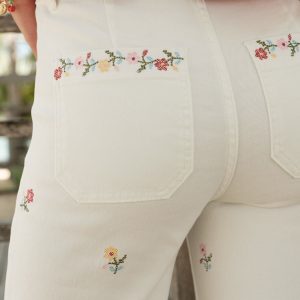 Pantalon Wide Leg&Large broderie fleur blanc H5019 – Image 2