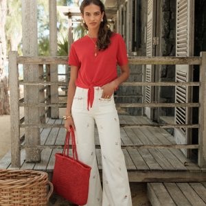 Pantalon Wide Leg&Large broderie fleur blanc H5019 – Image 4