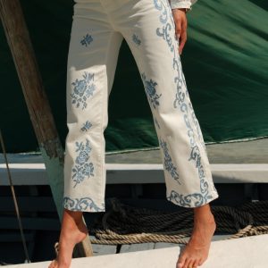 Pantalon Wide Leg&Large broderie blanc H5078 – Image 1