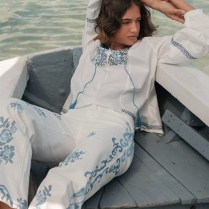 Pantalon Wide Leg&Large broderie blanc H5078 – Image 4