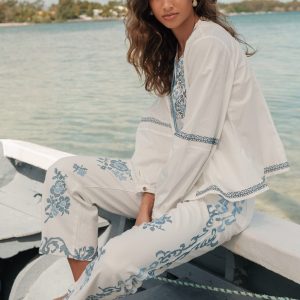 Pantalon Wide Leg&Large broderie blanc H5078 – Image 6