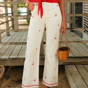 Pantalon Wide Leg&Large broderie blanc H5125 – Image 2