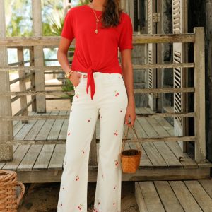 Pantalon Wide Leg&Large broderie blanc H5125 – Image 3