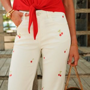 Pantalon Wide Leg&Large broderie blanc H5125 – Image 4