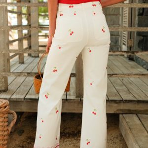 Pantalon Wide Leg&Large broderie blanc H5125 – Image 5