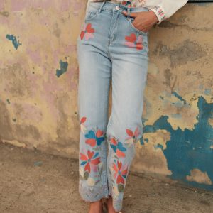 Pantalon Wide LEG &large jeans broderie – Image 6