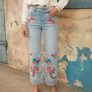 Pantalon Wide LEG &large jeans broderie – Image 5