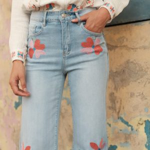 Pantalon Wide LEG &large jeans broderie – Image 4