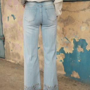 Pantalon Wide LEG &large jeans broderie – Image 3