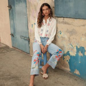 Pantalon Wide LEG &large jeans broderie – Image 2