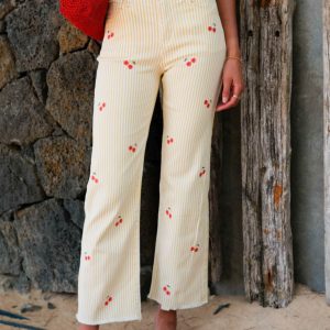 Pantalon Wide Leg&Large broderie jaune H5072 – Image 4